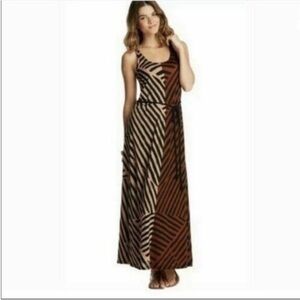 LOFT- maxi tan, burnt orange & black dress with rope belt